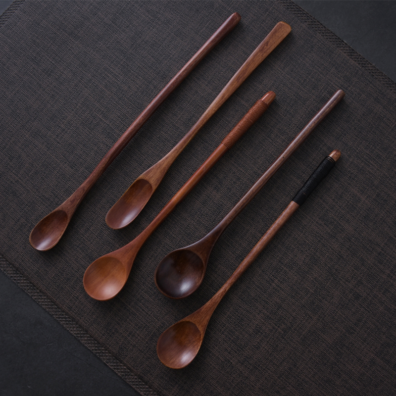 Stirring honey milk tea seasoning Japanese retro log spoon stirring spoon long handle spoon nanmu spoon wooden