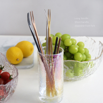Creative Japanese style stainless steel summer small fruit fork moon cake sign two-tooth dessert cake fork fruit sign
