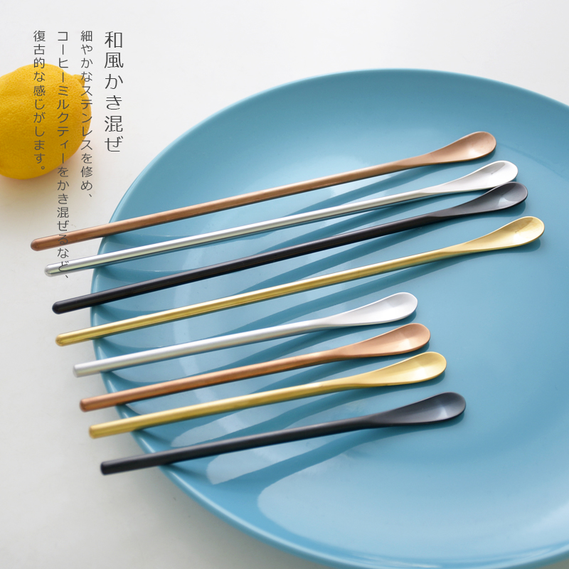 Japanese-style stirring stick 304 stainless steel milk powder small spoon mini cute coffee short teaspoon cold drink long handle stick ins