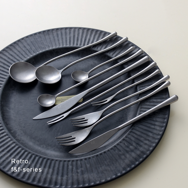 Retro and old 304 stainless steel western tableware set Japanese main meal knife fork spoon dining room household fruit fork tea spoon