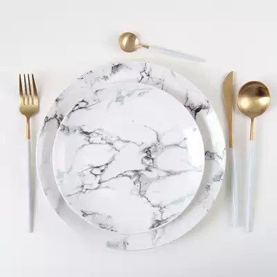 Nordic black marble plate text gilt ceramic Western food plate snack plate Bowl Cup steak plate