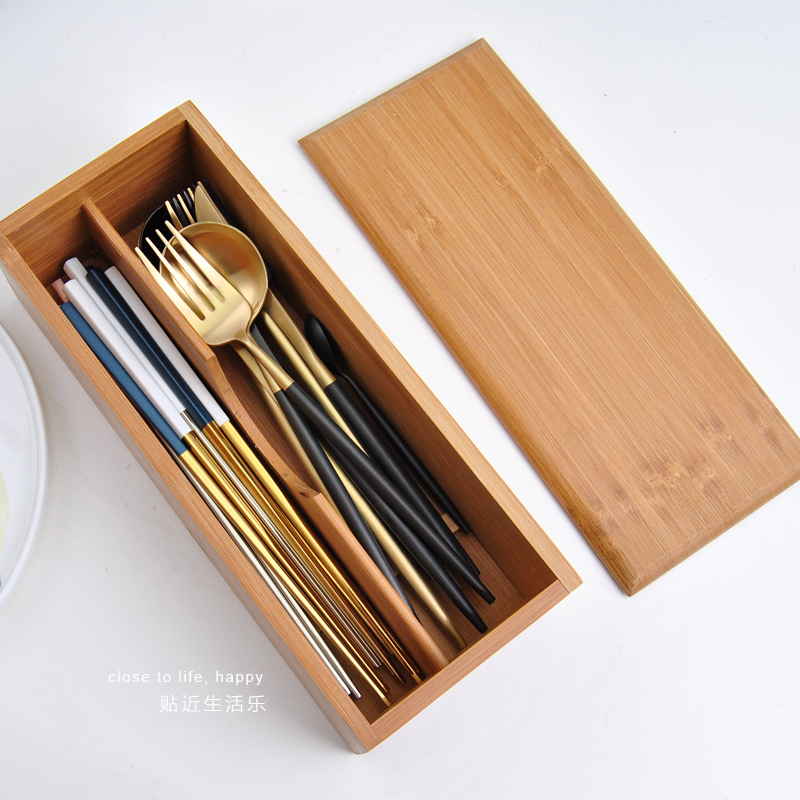 Bamboo Wood Knife Fork Containing box Home containing layer frame Chopsticks Box Release Knife Fork Chopsticks Box West Cutlery