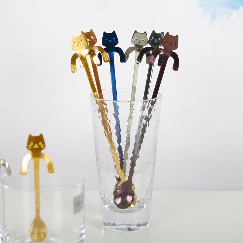 304 stainless steel creative hanging cute cat coffee spoon Long handle mixing spoon Dessert spoon Sugar spoon Small spoon