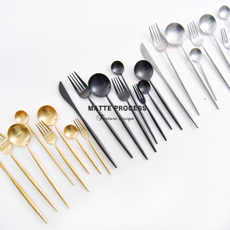 Portugal matte 304 stainless steel knife fork spoon fruit fork coffee spoon long handle spoon Western dining steak knife fork set