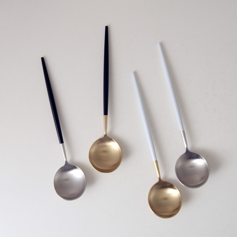 Net red spoon household 304 stainless steel long handle spoon adult dessert more soup more Portuguese western food main meal spoon