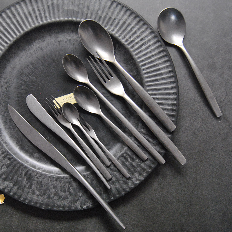 Knife Fork Japanese Writers' Retro Frosted Silver Stainless Steel Cutlery Steak Knife Fork Spoon Tea Spoon Cream Knife Soup Spoon