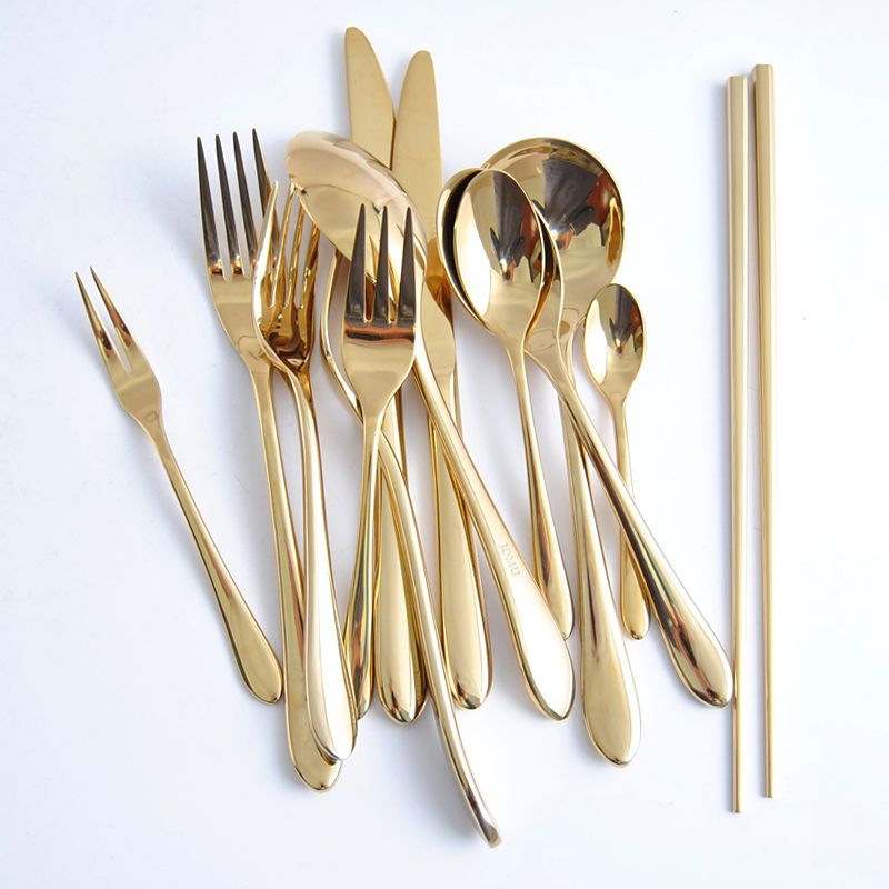 Dutch style dining room stainless steel Golden knife and fork spoon fruit fork coffee spoon Western steak knife set