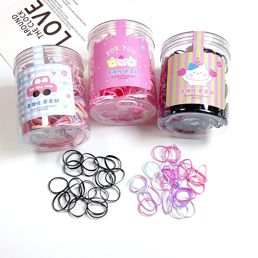 哎呀呀罐装一次性儿童胶圈黑色扎头发橡皮筋宝宝不伤发弹性好彩色评价- 淘宝网