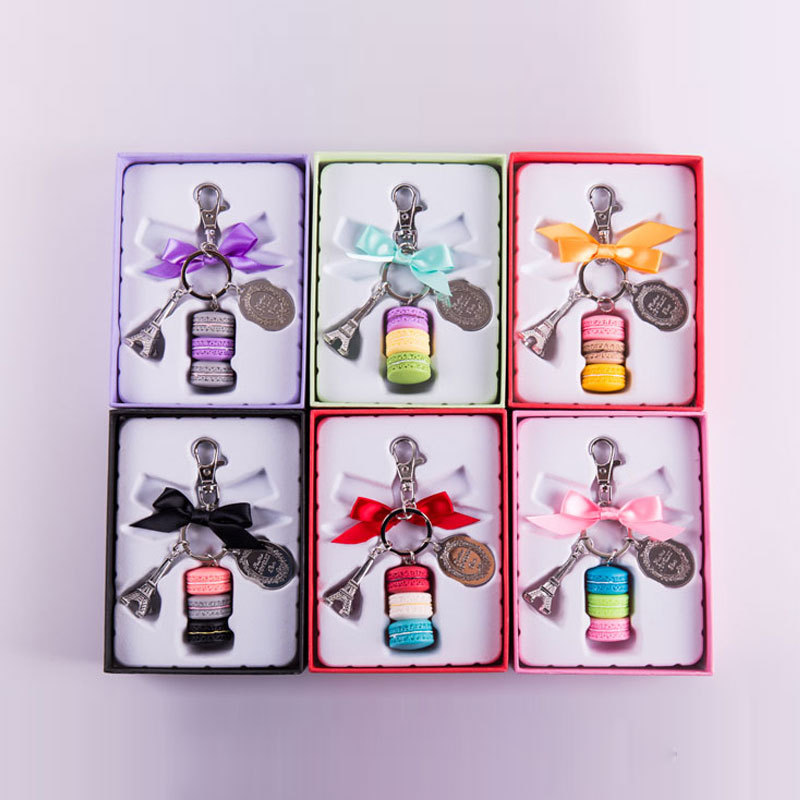 Candy-Colored Gift Box Macaron Pendant Keychain Bag Charm Best Friend Birthday Gift Creative  Buckle Keyring for Women