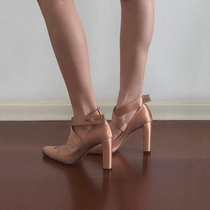 Treasure link this is also great to see ~ ~ champagne golden silk satin square head ballerina high heel shoes