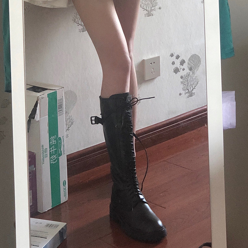 Treasure hyper-connected giant slim ~ ~ small crowdsourced thick bottom strap long cylinder boot