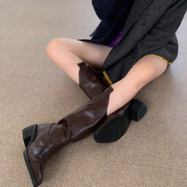 Korean old board lady recommends small crowdsourced pointy high cylinder western cowboy boots