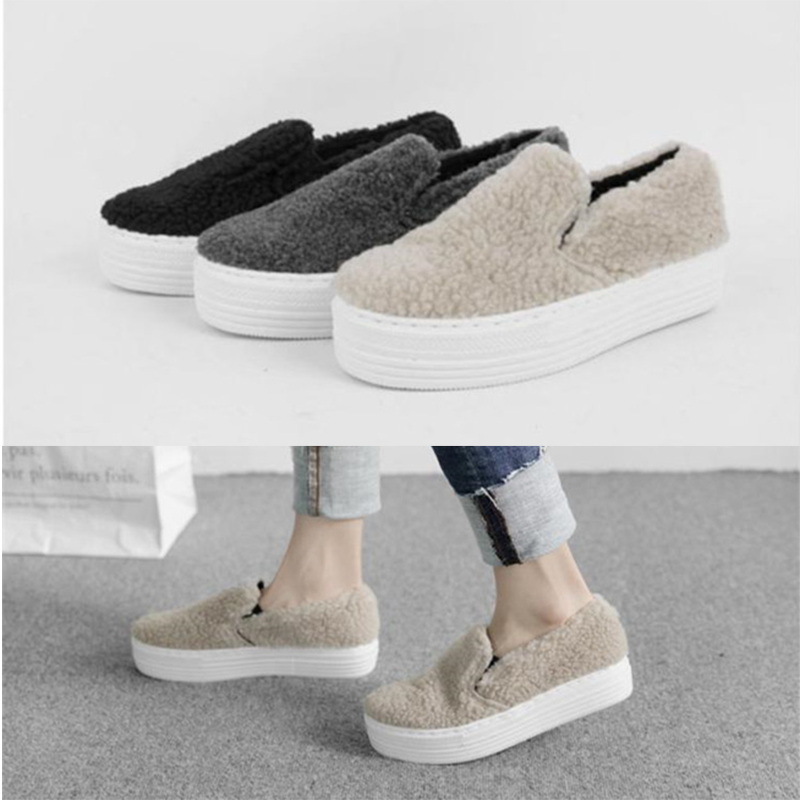 One Foot Pedal Fur Shoes Women Korea Spring Lefu Shoes Thick Underfloor Sloth Shoes Cashmere Sneakers Cotton Shoes Low Bunch Shoes