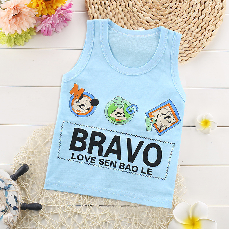 Trẻ em mặc cậu bé áo bông mùa hè mỏng boy cartoon vest đơn tay T-shirt top 1-2-3 tuổi.