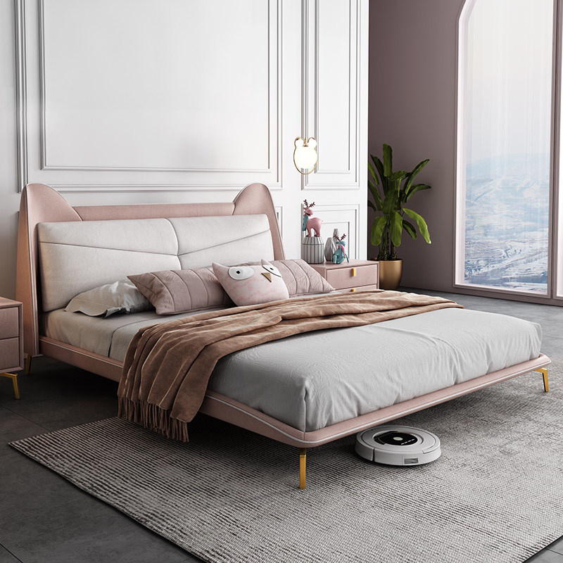 Light and luxurious children's bed girl princess bed master bedroom Nordic minimalist tech buds net red bed double