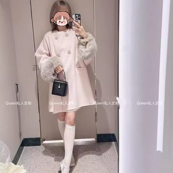 现货真毛领石原里美同款大衣S家斗篷新款冬季高级感日系毛呢外套