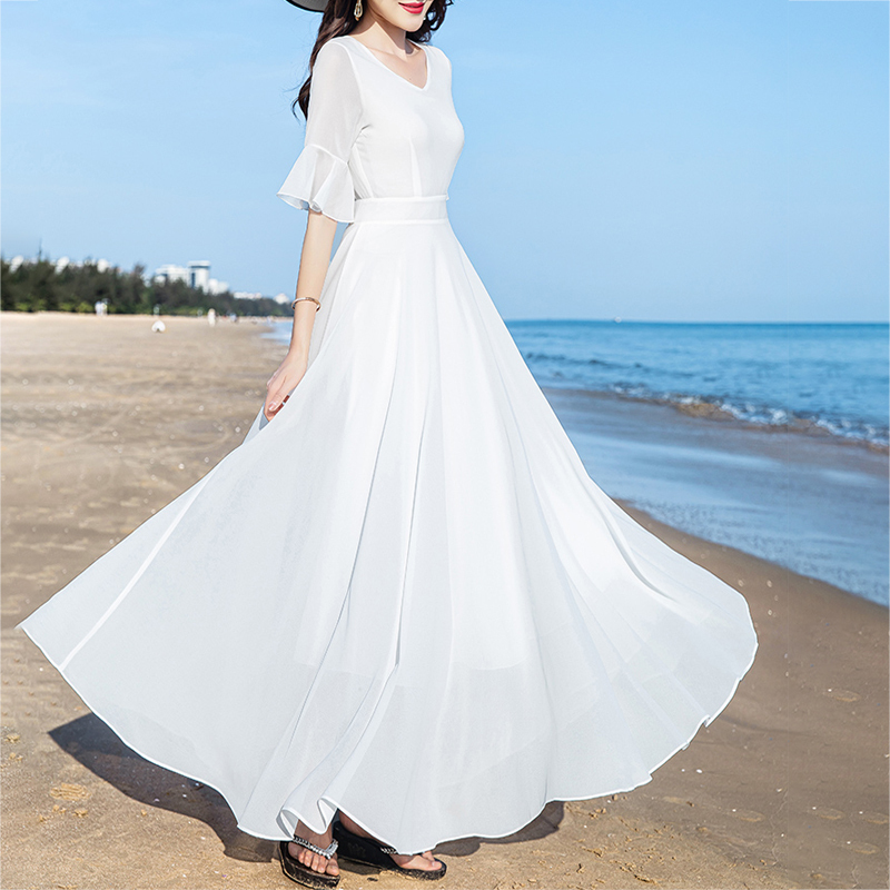 2026 Summer New High-End Fashion Elegant White Silk Mulberry Silk Dress Beach Vacation Long Skirt