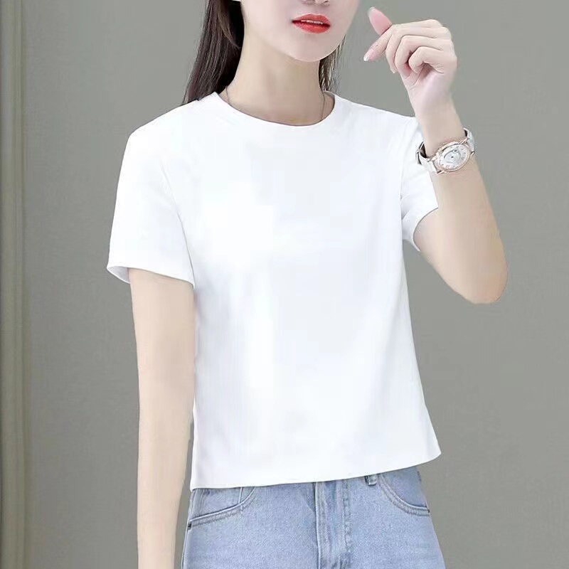Pure Cotton Short-Sleeve T-Shirt for Women, 2024 Summer New Style, Slim Fit, High-Waisted, Versatile, Solid Color, Casual Short Top, Trendy Pure Cotton Short-Sleeve T-Shirt for Women, 2024 Summer New Style, Slim Fit, High-Waisted, Versatile, Solid Color, Casual Short Top, Trendy