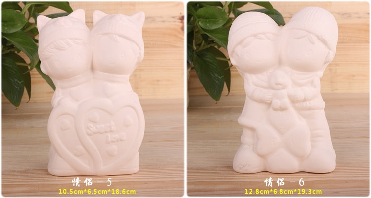 Cặp vợ chồng búp bê gốm trắng trống trẻ em đồ chơi giáo dục thủ công tô màu Doodle DIY heo đất Vẽ khuôn - Tự làm khuôn nướng khuôn oval