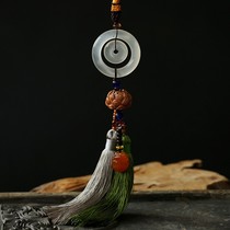 White jade medullary car pendant mother and son Ping An clasp upscale natural male and female hanging decoration Pau Ping An inside jade pendant in the car
