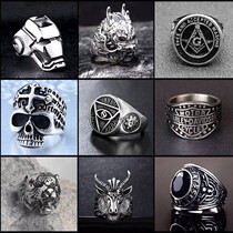 Mens rings High-level Titanium Steel Tide People Bully Hip Hop Awesome Europe and America Retro personality Mens tennis Red Punk Food
