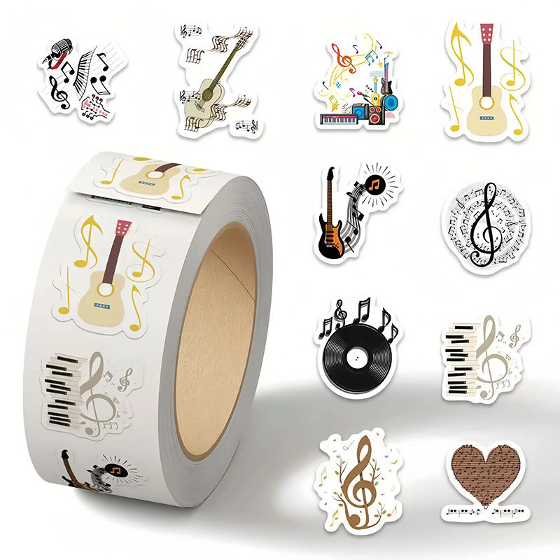 Music Note Record Roll Stickers Cartoon Music Vinyl Record Roll Stickers Phone Case Planner Guitar Stickers