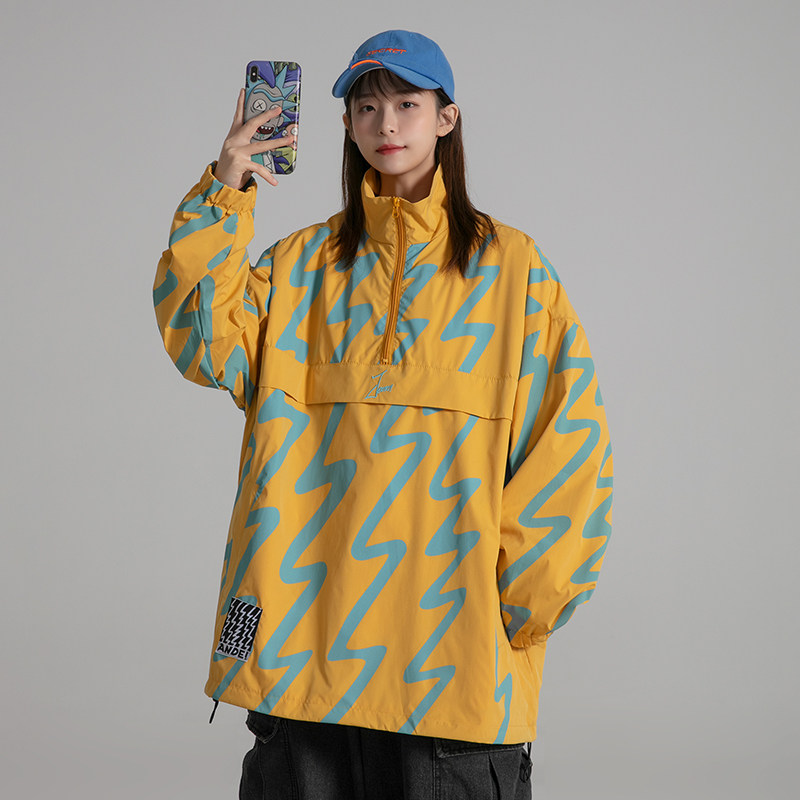 Mint Planet Street Students Half Zip Jacket Women's Jacket Spring Tide Brand Lightning Ripple Loose Rush