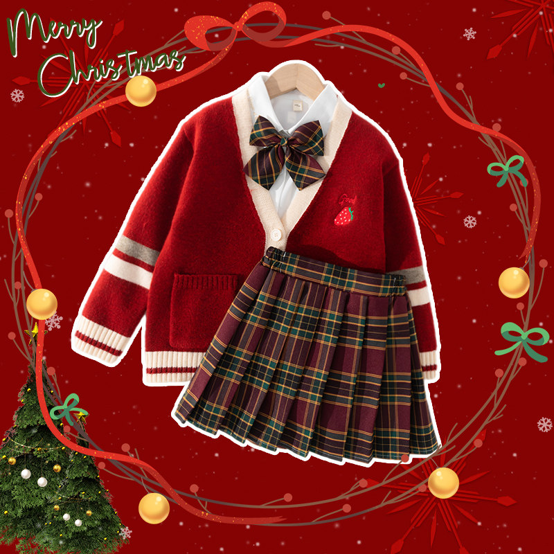 Girl Suit Christmas Jk Children Red New Year Clothing College Wind Autumn Winter Great Child Skirt Girl's Life-Taobao