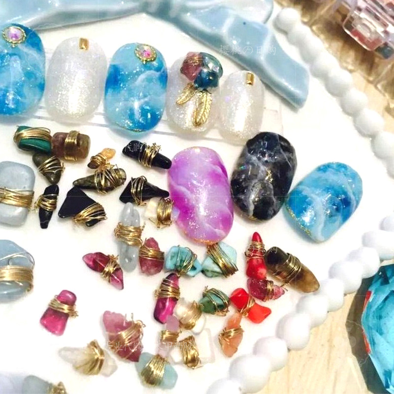 Natural crystal stone turquoise metal wire wrapped around Japan BLC with the same nail jewelry personalized DIY nail art new product