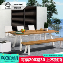 Nordic outdoor table and chair balcony garden teak furniture villa courtyard sun room leisure chair solid wood one table and six chairs