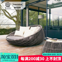 Outdoor deck bed rattan sofa Nordic balcony rattan sofa villa courtyard hotel swimming pool imitation rattan deck chair designer