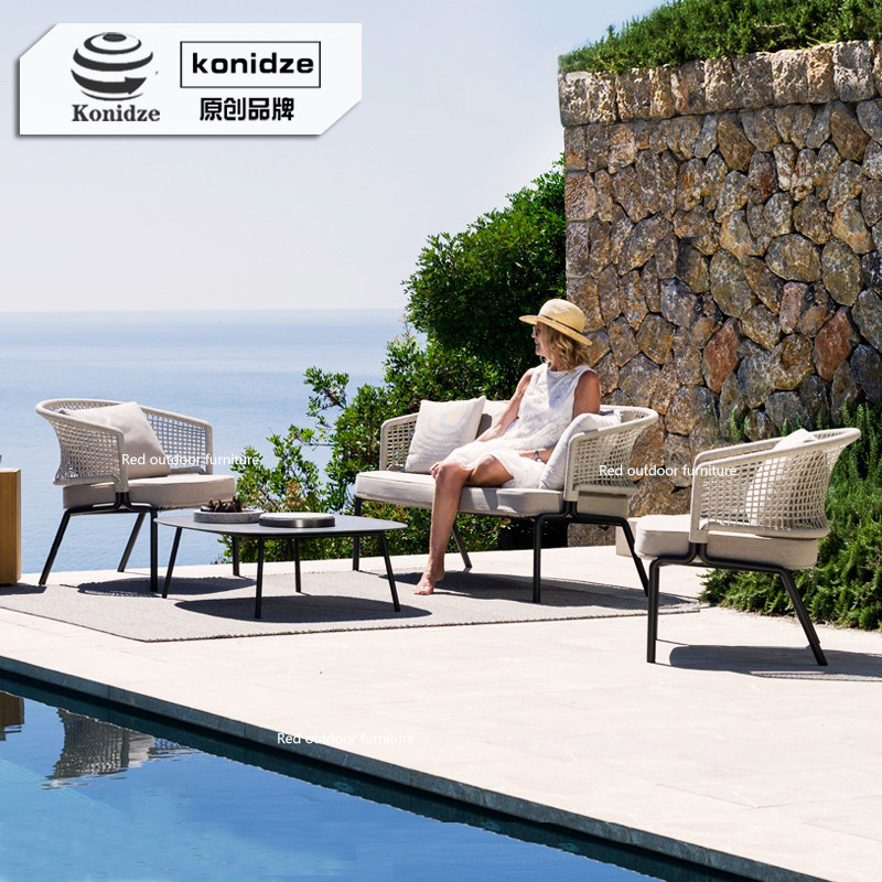 Rattan sofa outdoor sofa courtyard single double designer modern minimalist leisure rattan chair sofa coffee table combination