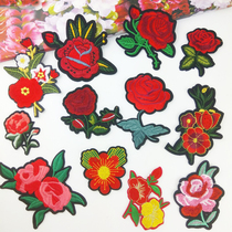 Trumpet flower cloth patch patch clothes pants denim fashion decoration high density embroidery Red Rose