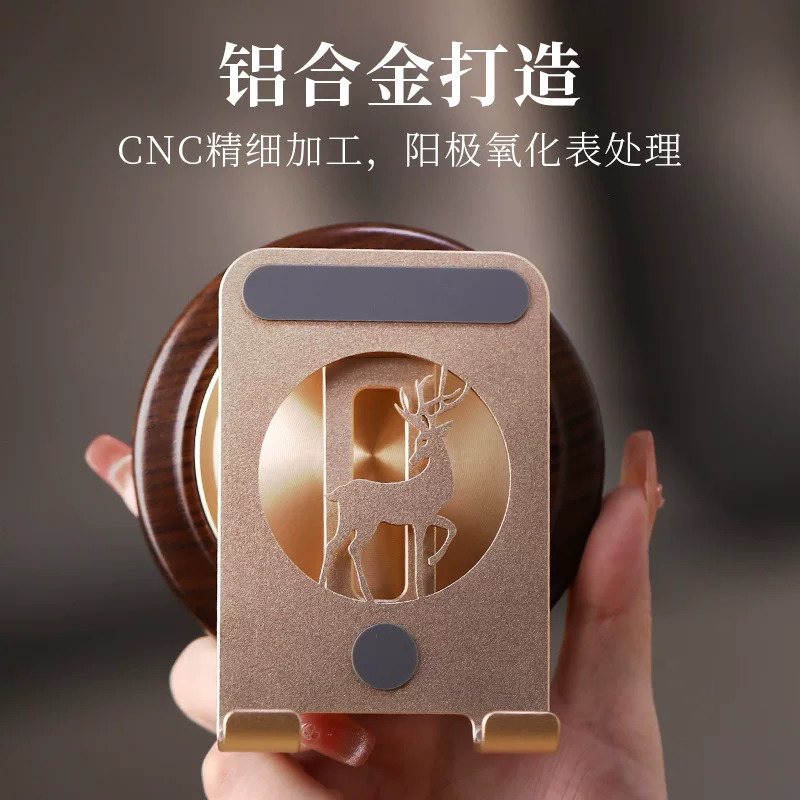 Table rotating phone holder, foldable support frame from natural wood, 360 degrees