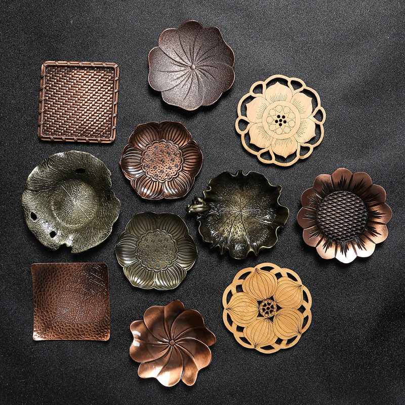 Creative coaster Japanese-style cup holder alloy tea mat bamboo coaster tea shovel tea six gentlemen handmade tea ceremony accessories