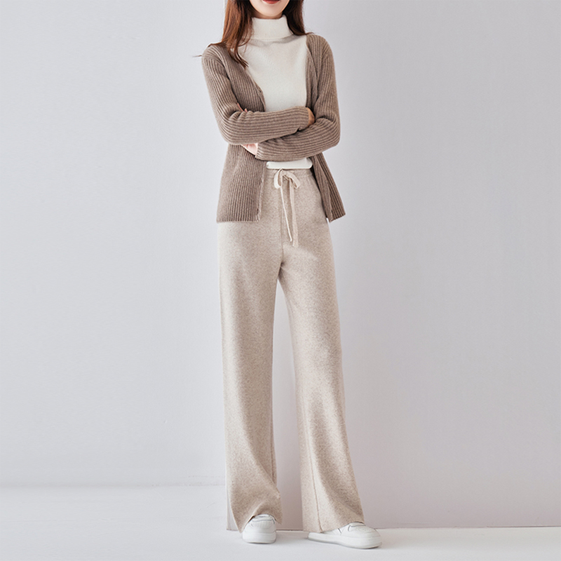 Cashmere Wide-Leg Pants for Women, Autumn and Winter, High-Waisted, Drapey, Slimming, Casual, Loose, Straight-Leg, Wool Knit, Floor-Length Pants for Outerwear Cashmere Wide-Leg Pants for Women, Autumn and Winter, High-Waisted, Drapey, Slimming, Casual, Loose, Straight-Leg, Wool Knit, Floor-Length Pants for Outerwear