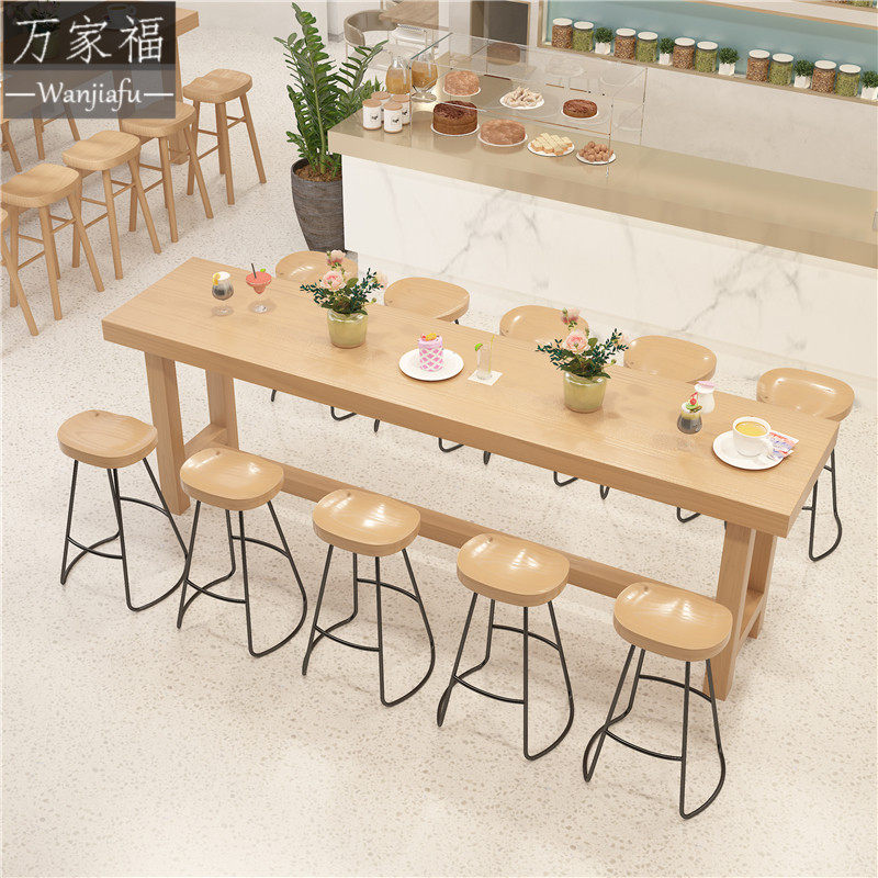 Nordic Solid Wood Bar Bench Table Minima High Foot Against Wall Strip Table And Chairs Combined Modern Casual Cafe Narrow Table