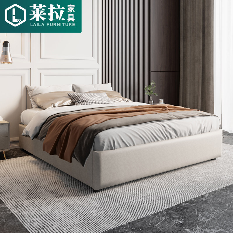 Double bed light luxury modern simple leather bed 1 51 8 meters small bedroom bed fabric no bed bed height box bed
