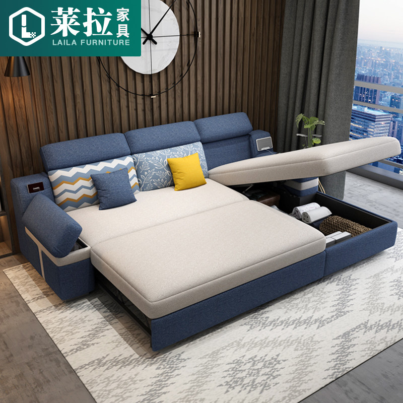 Simple foldable cloth sofa bed Living room small-function sitting double-use Guishan with storage invisible bed