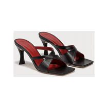 HK tax package 4 fold By Far female Kitty Black Leather Sandals footwear