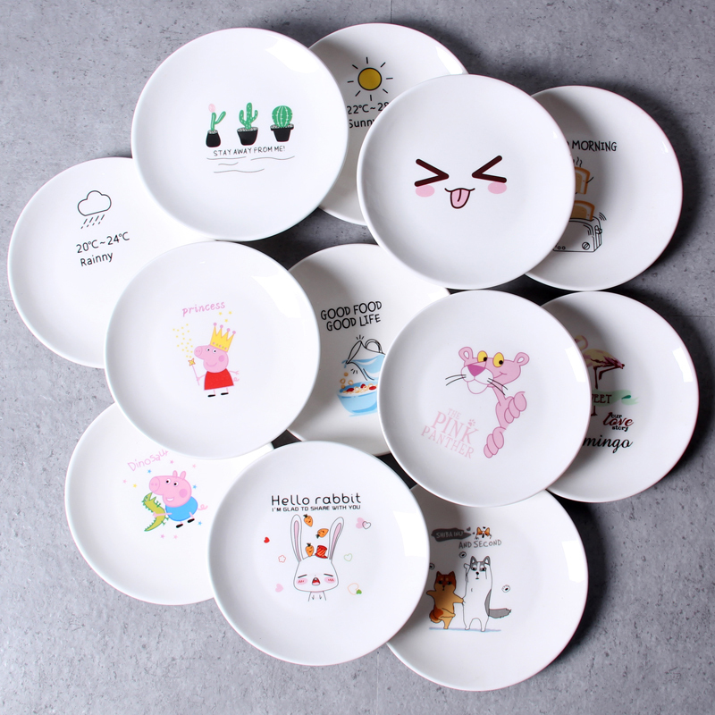 6inch Household Snack Ceramic Plates, 4 Children's Cartoon Small Cake Plates, Bone Spit Plates, Salad Fruit Plates