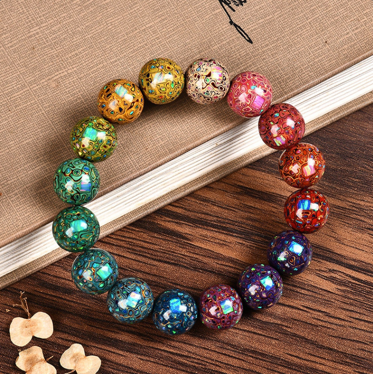 Qinxi Lacquer Bead Gradient Bracelet Multi-Bead Women's Bracelet Buddhist Bead Jewelry Inlaid with Lacquerware Ethnic Style