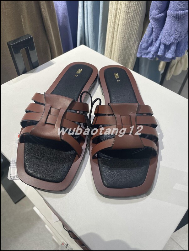 41% Off Zara Genuine Women's Shoes, Flat Cow Leather Fashion Sandals 1623110 1623/110