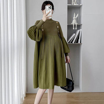 Autumn Maternity Dress Autumn Dress Bottom Set Fashion Model Large Size Slim Knitted Dress Top Autumn Winter Sweater