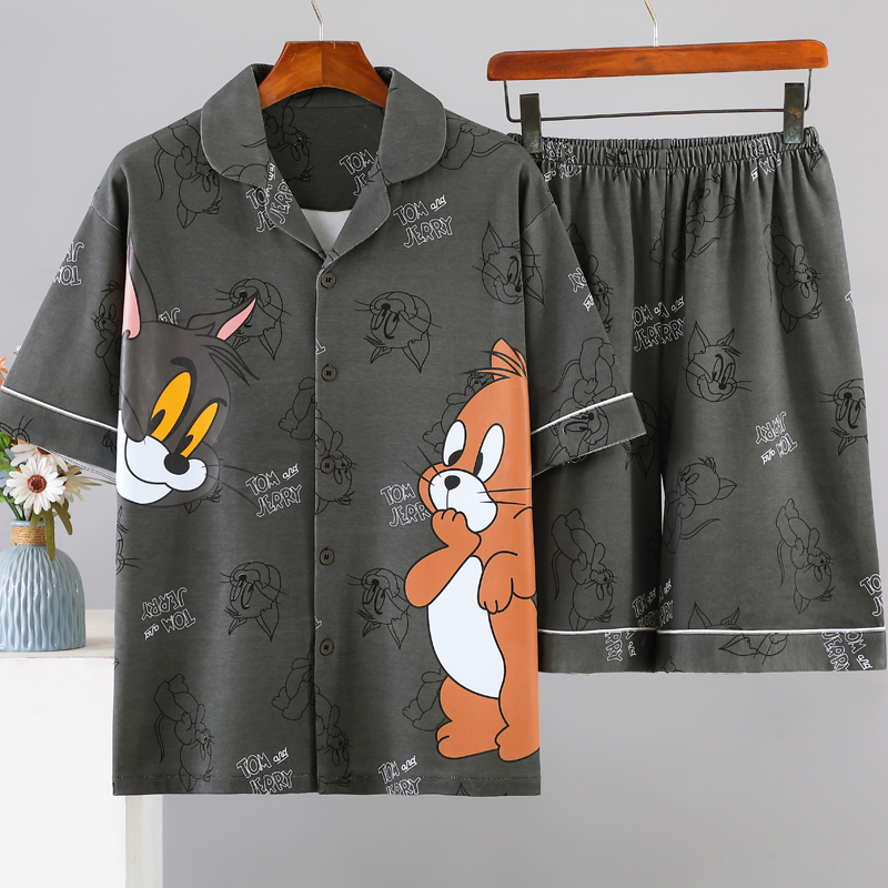 Men's Summer Short-Sleeved Thin Pajamas Plus Size Cartoon Teen Men's Home Wear Two-Piece Set for Summer Men's Summer Short-Sleeved Thin Pajamas Plus Size Cartoon Teen Men's Home Wear Two-Piece Set for Summer