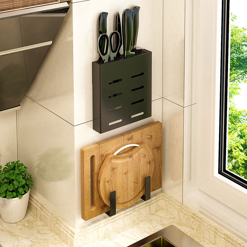 Kitchen knife rack free of punching stainless steel tool holder Multi-functional kitchen knife tool containing layer rack wall-mounted Nordic