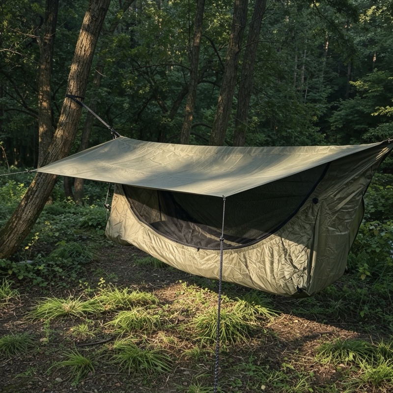 Outdoor Camping Hammock Tent with Built-In Canopy, Export Hammock with Mesh and Air Cushion