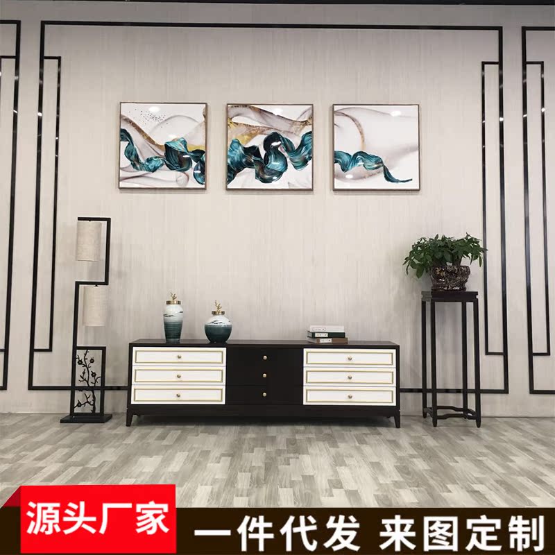 New Chinese-style solid wood TV cabinet light luxury size apartment Zen home decoration simple modern living room hotel furniture combination