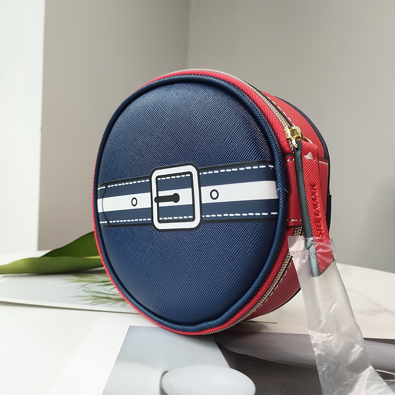 Estee Lauder Navy Blue Red Round Cosmetic Bag Waterproof Portable Storage Coin Jewelry Bag Women's Counter Gift