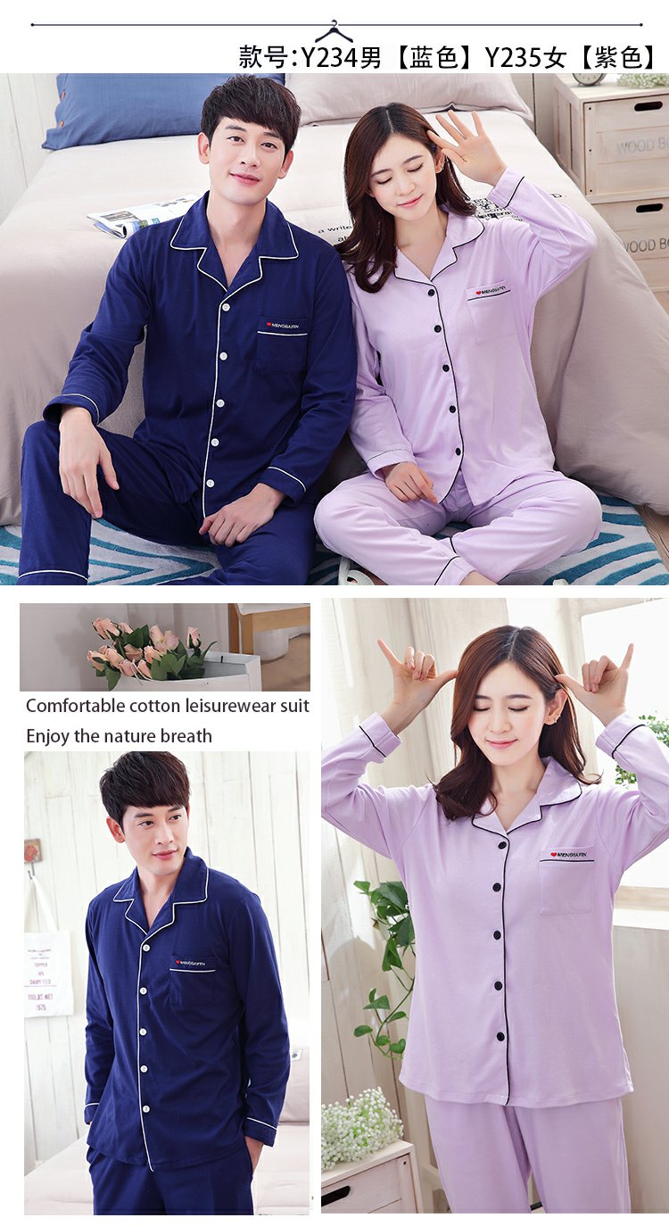 Phiên bản Hàn Quốc của bộ đồ ngủ đôi cotton cotton tay dài mùa xuân và mùa thu đông nam và nữ màu đen bí mật phục vụ nhà cotton phù hợp do bo